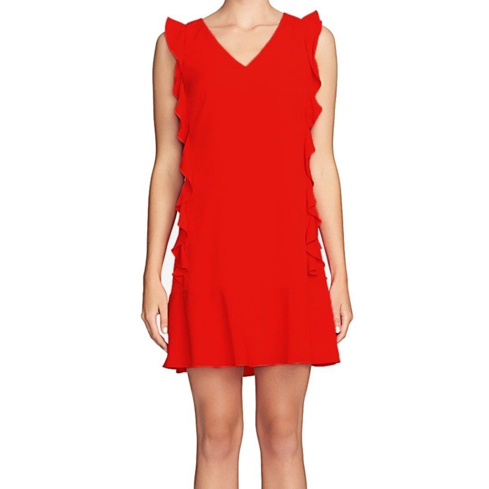 NWT CeCe Red Ruffled Button-Back Shift Dress